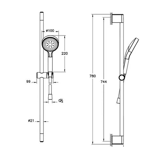 Base R Sürgülü El Dusu 1F,100mm,Krom