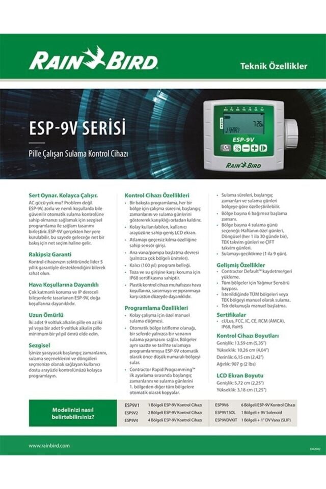 RAINBIRD ESP-9V 1 İST. PİLLİ KONT.ÜNİTESİ F48351